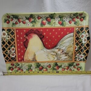Colorful Rooster Melamine-Handled Decorated Serving Tray By Susan Winget